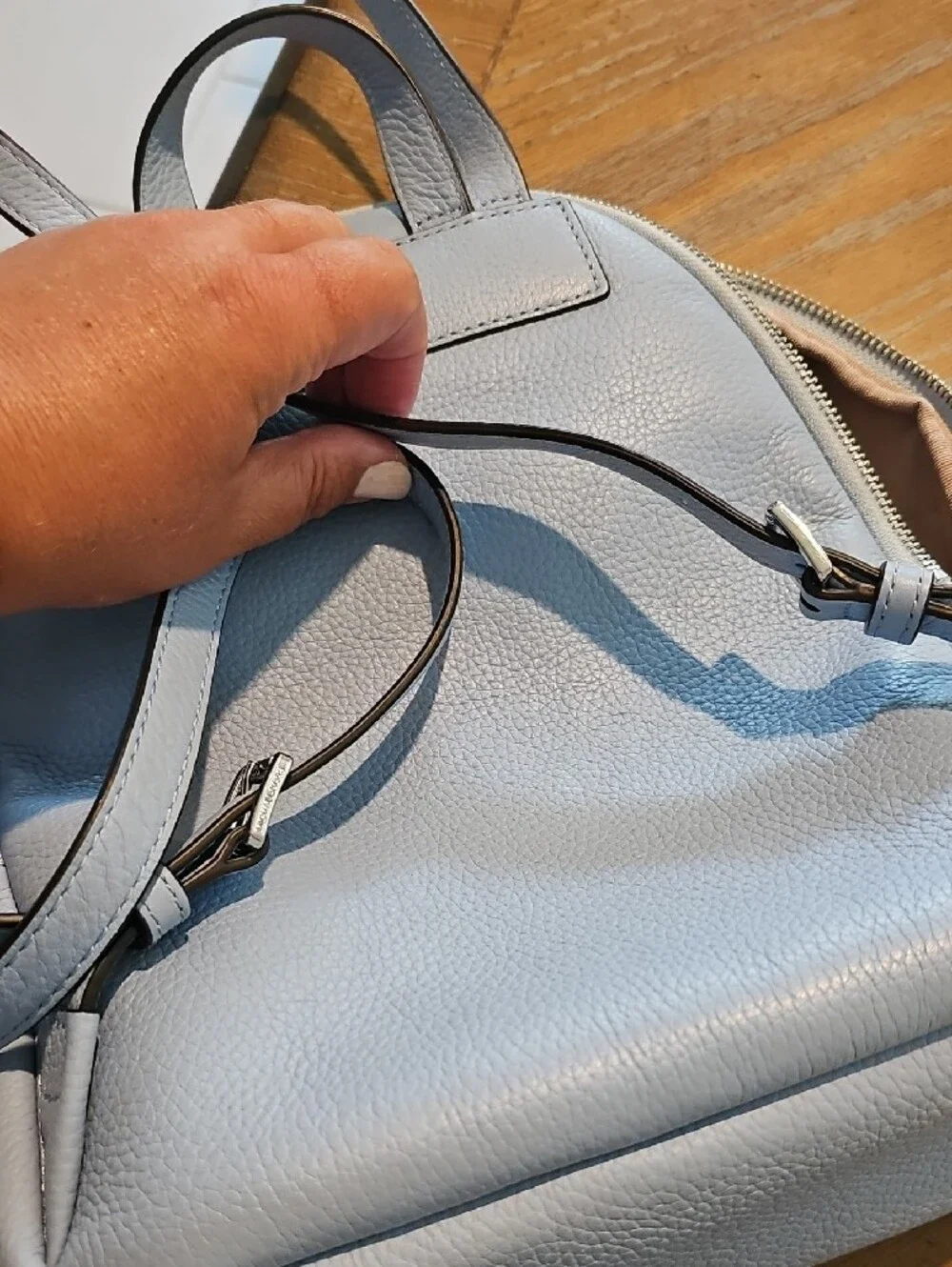 Michael Kors Powder Blue Pebbled Leather Mini Backpack
